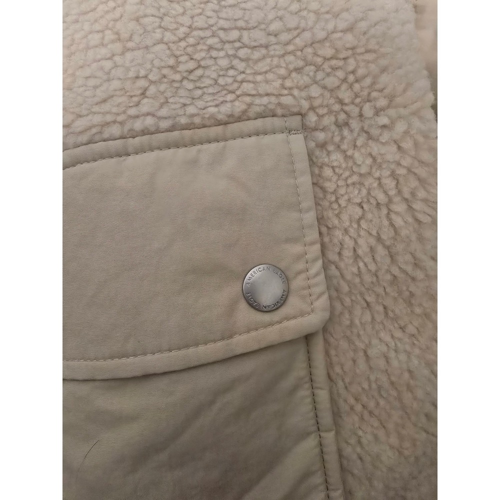 American Eagle Reversible Puffer Jacket Womens M Cream Excellent Sherpa Quilted - Picture 9 of 12